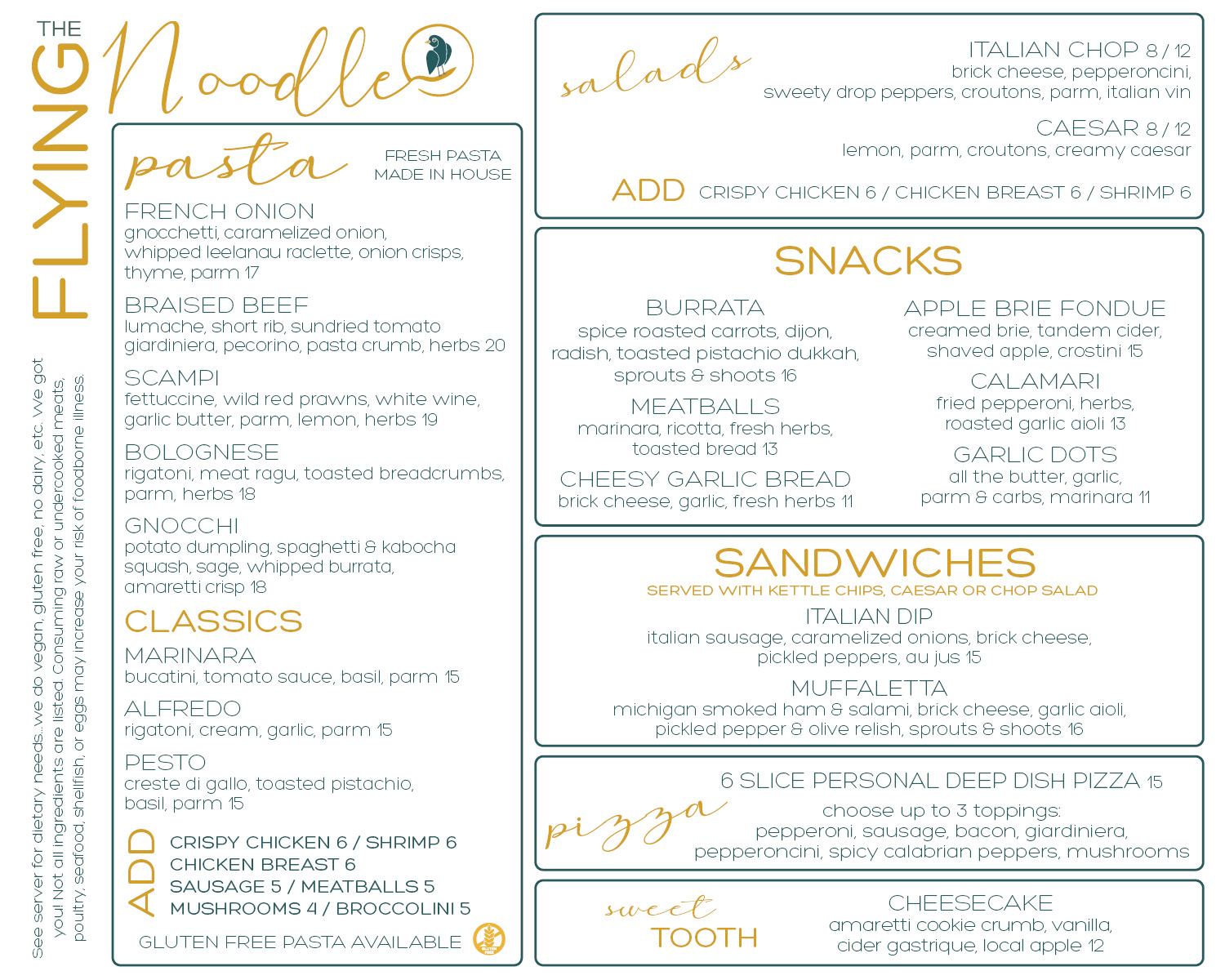 The Flying Noodle Menu