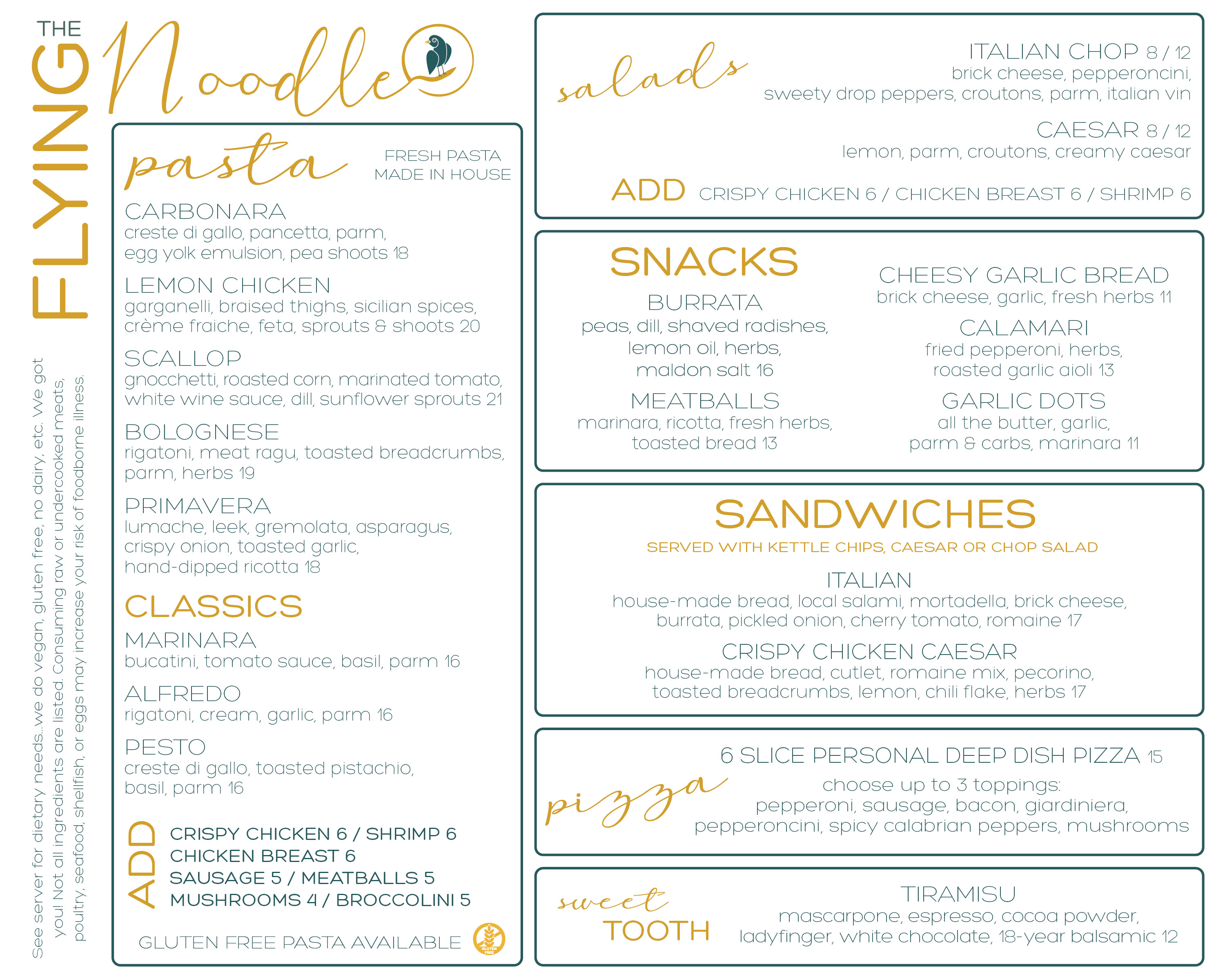 The Flying Noodle Menu